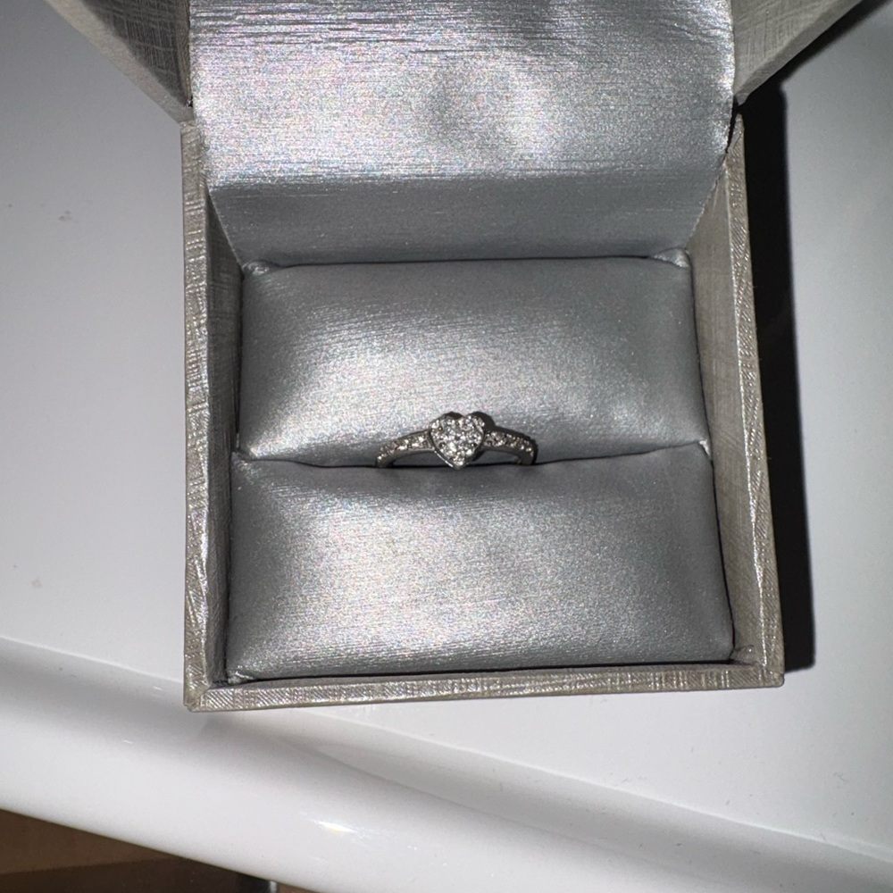 Zales Silver Heart Ring with Diamond Accent